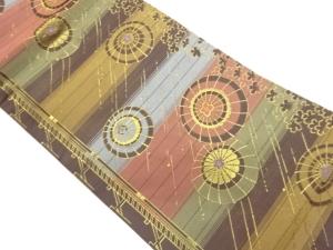 横段に花笠・桜模様織出し名古屋帯